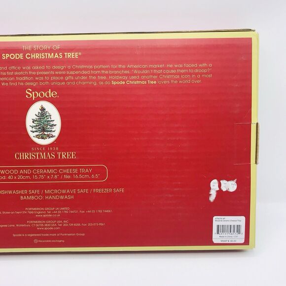 Spode Christmas Tree Bamboo Wood and Ceramic Cheese Tray 15.75 x 7.8 Inches NEW - Picture 8 of 8